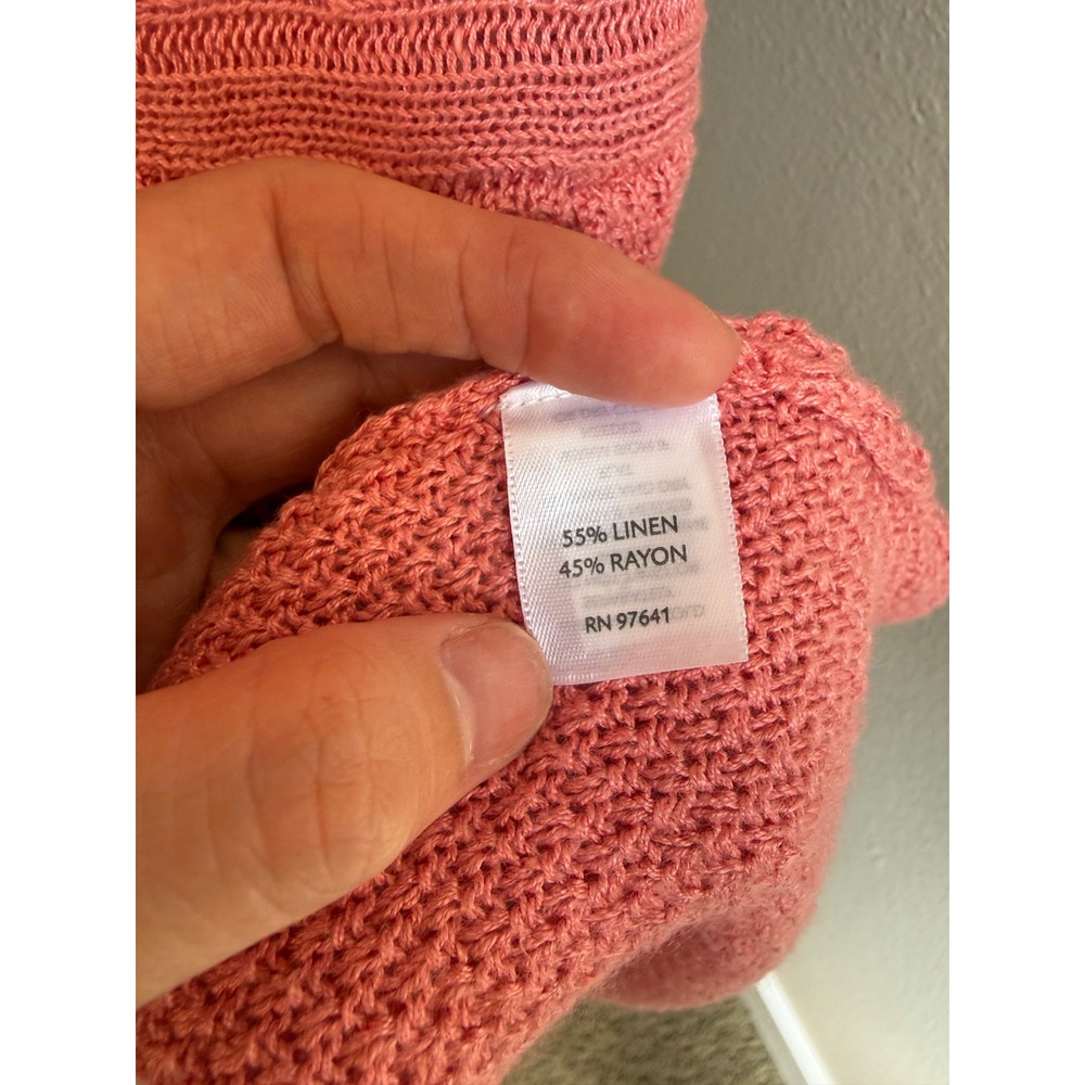 J.Jill Cardigan Petite Coral Pink Pointelle Linen Blend Sweater Size S - Picture 4 of 8
